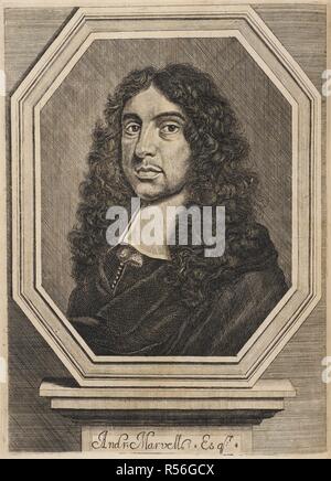 Andrew Marvell. Poèmes divers. Robert Boulter : Londres, 1681. Andrew Marvell (1621-1678). Poète métaphysique anglais. Portrait. . Source : C.59.i.8, frontispice. Langue : Anglais. Banque D'Images