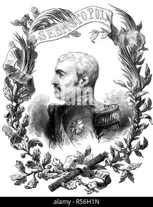Aimable-Jean-Jacques Pélissier, duc de Malakoff, 1794, 1864, gravure sur bois, France Banque D'Images