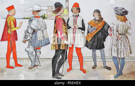L'habillement, la mode du début de la Renaissance en Italie, 1425-1480, illustration, Italie Banque D'Images