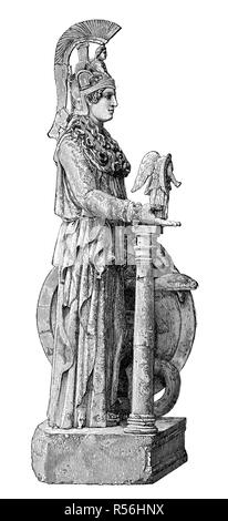 La statue de Penthelic en par Athena Parthenos, le Parthénon à Athènes, 1800, gravure sur bois, Grèce Banque D'Images