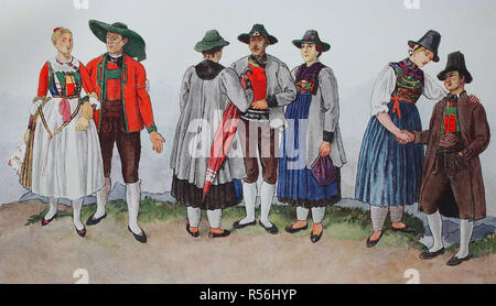 Les gens en costumes traditionnels, de la mode, costumes, vêtements, dans le Tyrol, le Tyrol du sud autour de 1850, illustration, Tyrol Banque D'Images