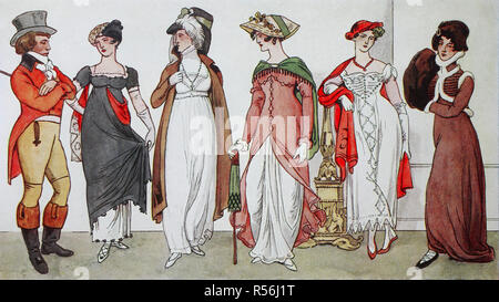 La mode, les vêtements, la mode de mesdames et messieurs en Angleterre à partir de 1800, 1813, illustration, Angleterre Banque D'Images