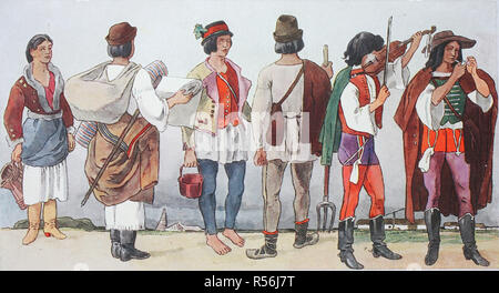 La mode, les vêtements, les costumes traditionnels en Hongrie, illustration, Hongrie Banque D'Images