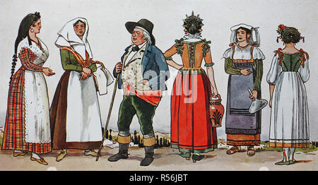 La mode, les vêtements dans l'Italie, le sud de l'Italie, à partir de 1 800-1 830, illustration, Italie Banque D'Images