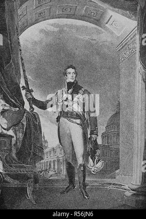 Arthur Wellesley, 1er duc de Wellington, né le 1 mai 1769, mort le 14 septembre 1852, woodcut, Angleterre Banque D'Images