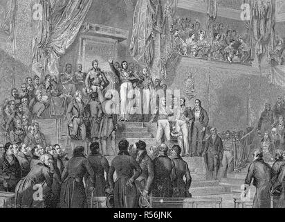 La révolution de juillet à Paris, Louis Philippe fait un serment le 9 août 1830, peinture de E. Deveria dans la Galerie nationale de Banque D'Images