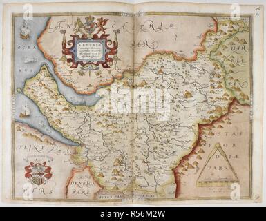 Plan de Cheshire. L'Atlas de lord Burghley. Des cartes des comtés de l'Angleterre et au Pays de Galles, imprimées et colorées ; à partir de dessins de Christopher Saxton. L'Angleterre [Londres], 1579. Source : Royal 18 D. III f.84. Langue : Anglais. Banque D'Images