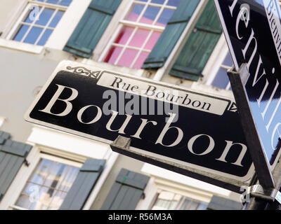 Signalisation Bourbon Street à La Nouvelle Orléans, Louisiane Quartier français Banque D'Images