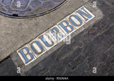 Signalisation Bourbon Street à La Nouvelle Orléans, Louisiane Quartier français Banque D'Images