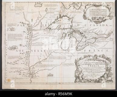 Un plan de la partie ouest du Canada ou de la Nouvelle-France. Partie occidentale du Canada ou de la Nouvelle France ... DresseÌe ... par le PeÌ€re Coronelli. Paris, 1688. Source : Maps K.Haut.119.2.b. Langue : Français. Banque D'Images