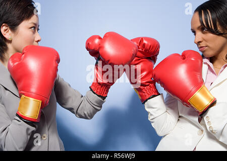 Two businesswomen boxing Banque D'Images