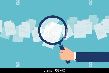 La récolte de cartoon employeur avec la loupe à la recherche de candidats à reprendre Illustration de Vecteur