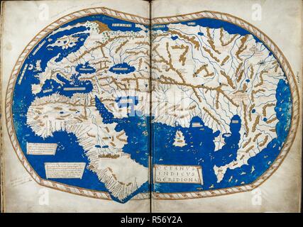 Carte du monde par Martellus, y compris le cap de Bonne Espérance, arrondi par Bartolomeo Dias en 1488. Compte des îles de la Méditerranée. Florence, 1489. Source : ajouter. 15760, ff.68V-69. Langue : le latin. Auteur : Henricus Martellus,. Banque D'Images