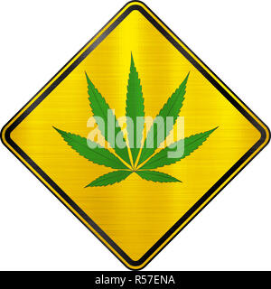 Plaque symbole jaune de la marijuana Banque D'Images