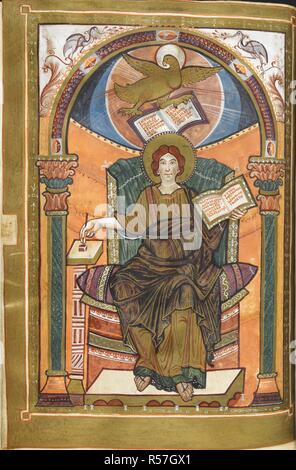 D'un évangéliste Miniature Portrait de John. Harley Golden Évangiles. Quatre Évangiles (les Évangiles 'Golden', 'Golden Harley Évangiles' ; 'Codex Aureus'), avec canon tables. Allemagne, W. (Aix-la-Chapelle ?) 1er trimestre de la 9e siècle. Source : Harley 2788 f.161v. Langue : le latin. Banque D'Images