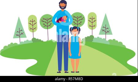 Father carrying baby et sa fille dans le parc vector illustration Illustration de Vecteur