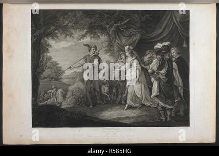 La main-d'amour perdu. Acte IV, scène I. "UN PAVILLON DANS LE PARC, près du palais. La princesse, Rosaline, Maria, Katherine, Lords, accompagnateurs et un forestier.' . Une collection de gravures, de photos peint dans le but d'illustrer les Œuvres dramatiques de Shakspeare, par les artistes de Grande-Bretagne. Londres : J. & J. Boydell, 1803. Source : Tab.599.c plaque vol.II 19. Langue : Anglais. Auteur : SHAKESPEARE, WILLIAM. HAMILTON, SIR WILLIAM. Banque D'Images