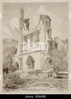 Gravure par John Cotman vendez de Byland Abbey dans le Yorkshire. Ruines. Mur de l'église abbatiale et fenêtre. . Gravures de John Cotman vendez. Londres. Source : 199.i.6 13 Plaque. Banque D'Images