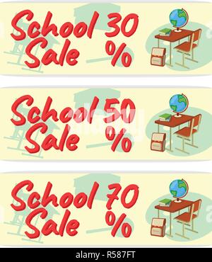 Bannière de l'École de vente. D'icône et de Logo. Élément de design isolés. Cartoon Vector illustration. Illustration de Vecteur