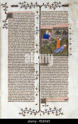 Miniature de Caïn tuant Abel, Dieu regarde sur des cieux. Bible historiale (vol. 1). La France, l'Europe centrale (Paris) ; entre 1403 et 1404. Source : Harley 4381, f.10. Langue : Français, avec certains pays d'Amérique latine pour le frontispice. Banque D'Images