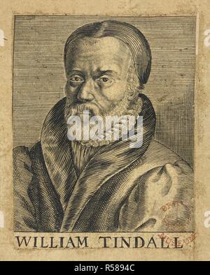 William Tindall." Portrait de William Tyndale ou Tindale. C.1494-1536. Anglais et traducteur de la Bible en anglais. Une figure de premier plan de la réforme protestante. En 1536, il a été reconnu coupable d'hérésie et exécuté par strangulation, après quoi son corps a été brûlé sur le bûcher. La newe Testament, dylygently et corrigée par rapport à la par Greke Willyam Tindale : et fynesshed dans l'yere de oure Lorde Dieu A.M.D. Anwerp [sic] Emperowr : Marten, 1534. Source : C.23.a.5 frontispice. Banque D'Images