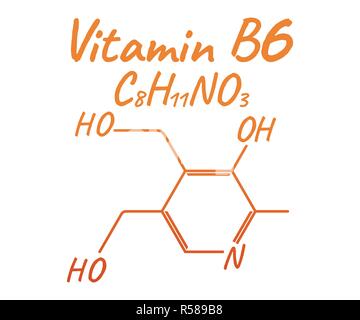 La vitamine B6 et de l'icône de l'étiquette. Formule chimique et de la structure d'un logo. Vector Illustration. Illustration de Vecteur