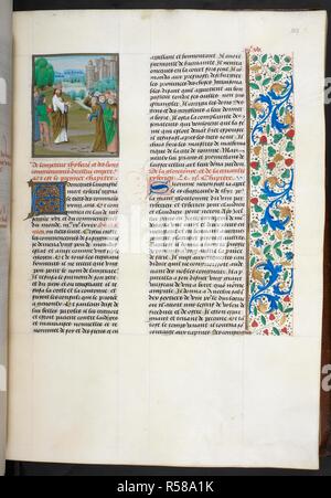 Miniature de Tibère refuse la couronne, au début du livre 8. Le miroir historial (une traduction française de la Speculum historiale), livres 6-9. Pays-bas, S. (Bruges) ; c. 1478- c. 1480. Source : Royal 14 E. Je volume 2, f.109. Langue : Français. Auteur : VINCENT DE BEAUVAIS. Vignay, Jean de. Banque D'Images