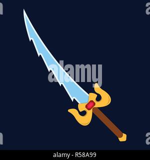 Icône de l'épée. Label de la fantaisie et de l'arme médiévale. Style de dessin animé. Logo d'illustration vectorielle. Illustration de Vecteur