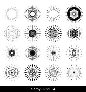 Grand ensemble de Sun burst rétro des formes. Vintage logo, étiquettes, d'écussons. Éléments de conception de scénario isolé. Un minimum d'artifice noir éclater. Illustration de Vecteur