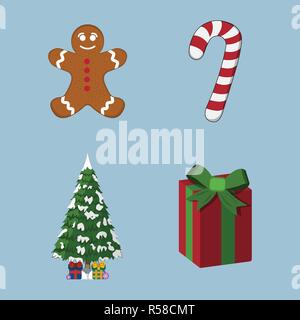 Ensemble de l'icône de Noël. Style de dessin animé. Vector Illustration pour le jour de Noël. Illustration de Vecteur