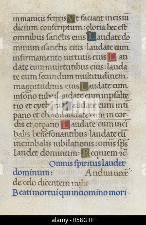 La page de texte ; Psaume 150. Mirandola Heures. Italie, vers 1490-1499. [Ensemble] folio page Texte d'office des morts. Fin du Psaume 149 ; Psaume 150 Image prise de Mirandola Heures. Publié à l'origine/produit en Italie, vers 1490-1499. Source : ajouter. 50002, f.112. Langue : le latin. Banque D'Images