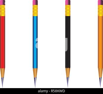 Vecteur d'entraîner avec la gomme crayon bien aiguisé sur fond blanc avec 3D réaliste avec la gomme crayons en bois sur fond blanc.Vector illustration Illustration de Vecteur