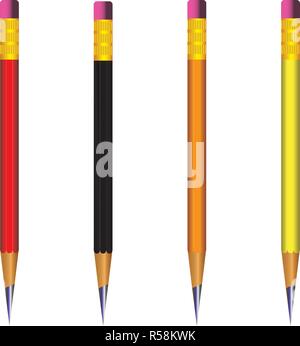 Vecteur d'entraîner avec la gomme crayon bien aiguisé sur fond blanc avec 3D réaliste avec la gomme crayons en bois sur fond blanc.Vector illustration Illustration de Vecteur