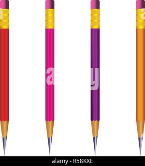 Vecteur d'entraîner avec la gomme crayon bien aiguisé sur fond blanc avec 3D réaliste avec la gomme crayons en bois sur fond blanc.Vector illustration Illustration de Vecteur