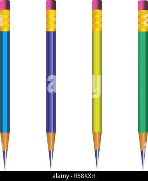 Vecteur d'entraîner avec la gomme crayon bien aiguisé sur fond blanc avec 3D réaliste avec la gomme crayons en bois sur fond blanc.Vector illustration Illustration de Vecteur