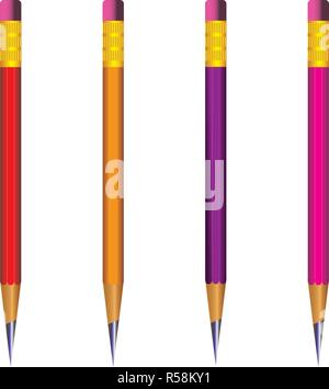 Vecteur d'entraîner avec la gomme crayon bien aiguisé sur fond blanc avec 3D réaliste avec la gomme crayons en bois sur fond blanc.Vector illustration Illustration de Vecteur