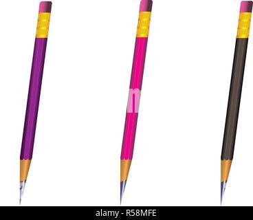 Vecteur d'entraîner avec la gomme crayon bien aiguisé sur fond blanc avec 3D réaliste avec la gomme crayons en bois sur fond blanc.Vector illustration Illustration de Vecteur