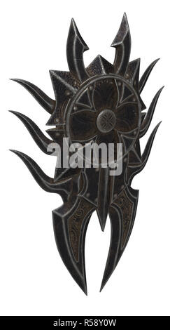 Fantasy black shield avec crampons sur un fond isolé. 3d illustration Banque D'Images