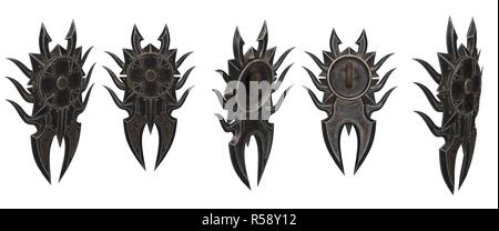 Fantasy black shield avec crampons sur un fond isolé. 3d illustration Banque D'Images