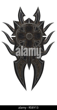 Fantasy black shield avec crampons sur un fond isolé. 3d illustration Banque D'Images