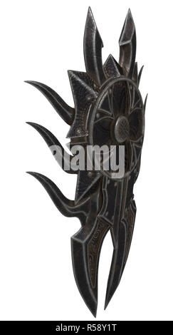 Fantasy black shield avec crampons sur un fond isolé. 3d illustration Banque D'Images