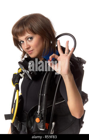 Belle femme scuba diver Banque D'Images