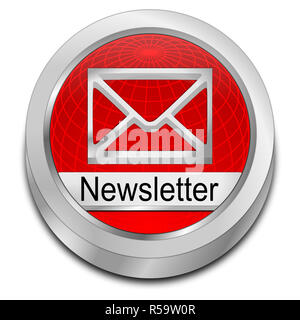 - Bouton rouge brillant Newsletter 3D illustration Banque D'Images