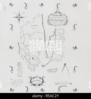 Plan du domaine. Un plan du domaine adjoyning au château. 1718. Un plan du domaine adjoyning à la cour du château, située dans la paroisse de ye Ewas Herald dans le comté de Hereford. Image réalisée à partir d'une carte exacte de la succession d'adjoyning la cour du château, située dans la paroisse de ye Ewas Herald dans le comté de Hereford, appartenant à droite vous Bergevenny Honoble George Seigneur interrogées & tirées 8 juillet 1718, par Benjamin Fallowes, de Maldon dans l'Essex. 2 1/2 les chaînes à un pouce.. 105 x 138 mm. La reproduction photographique, sur une échelle d'environ six pouces à un mile, d'une copie en la possession d'e Banque D'Images