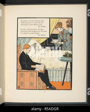 Un jeune homme assis à sa mère, qui est au lit et être nourri une soupe. Walter Crane's Photo Books. De grandes séries. London ; New York : John Lane, [1901-10]. Source : 12809.w.57 vol.4 planche 8. Banque D'Images