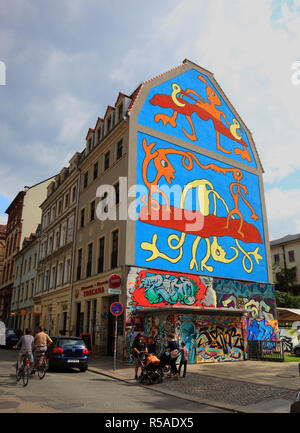 Graffiti sur mur, Antonstadt, Dresde, Saxe, Allemagne Banque D'Images