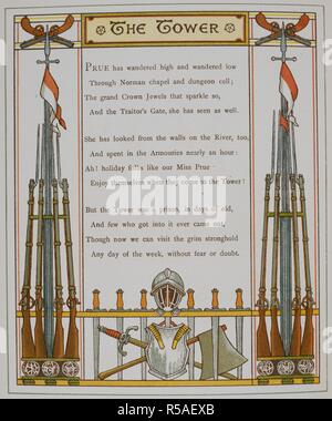 La Tour de Londres. Les manèges militaires. Illustration de "London ville™. London town. Marcus Ward & Co. : Londres, 1883. Image prise de : Londres Ville. Versets par Felix Leigh. Source : 12805.s.9, page 10. Auteur : grue, Thomas. Banque D'Images