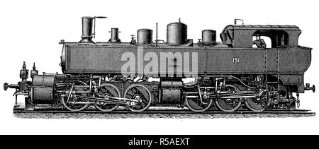 Les locomotives du 19ème siècle, duplex de l'Compoundlocomotive Gotthard Bahn, woodcut, Suisse Banque D'Images