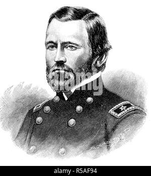 Ulysses S. Grant, le 27 avril 1822, le 23 juillet 1885, général de l'Amérique, nous Armywoodcut Banque D'Images