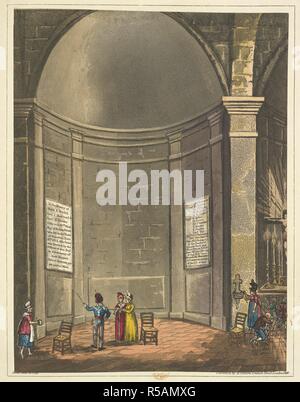 Intérieur de la chapelle de Waterloo. Un compte rendu historique de la campagne dans les Pays-Bas, en 1815, en vertu de Sa Grâce le duc de Wellington, et le maréchal Prince Blucher, comprenant les batailles de Ligny, Quatrebras, et Waterloo ; avec un compte rendu détaillé de la volonté politique d'événements liés à ces conflits mémorables jusqu'à la capitulation de Paris, et le départ de Bonaparte Pour Sainte-hélène ... Orné de plaques de ... à partir de ... dessins ... par James Rouse. Londres : Henry Colburn, 1817. Source : 193.e.9 La planche V - D.D. Auteur : James Rouse. Mudford, William. Banque D'Images